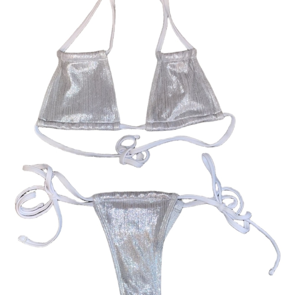 Metallic Silver Halter Bikini